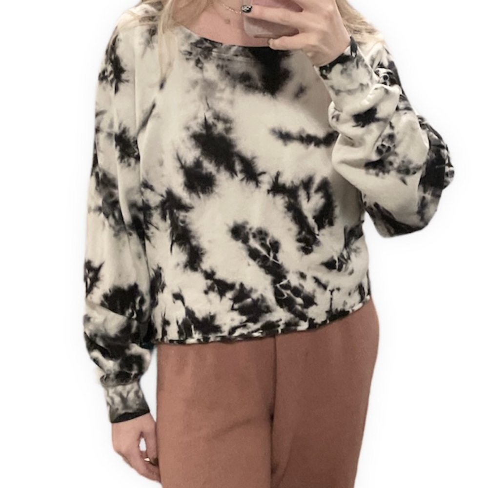 Joah Brown crew sweatshirt one size tie dye black white